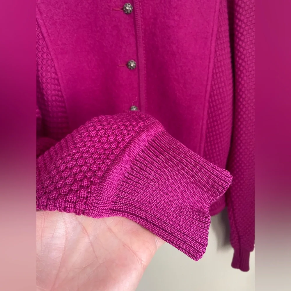 SOLD Vintage Geiger Wool Knit Cardigan Puffy Shoulder Alpine Folk Jacket M - Picture 10 of 13
